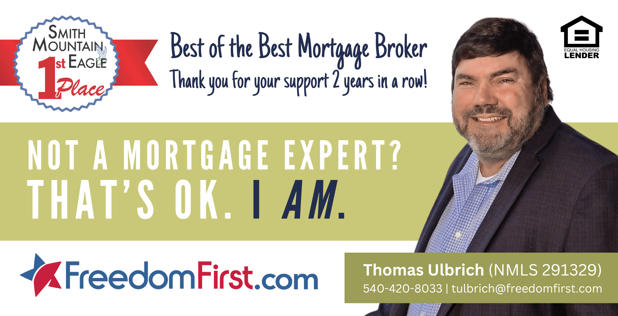 Ad showing Thomas Ulbrich as Smith Mountain Eagle's best of the best mortgage broker
