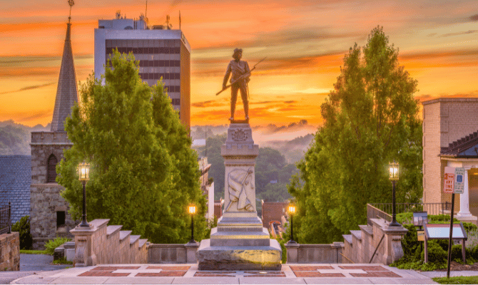Sunset view of Downtown Lynchburg